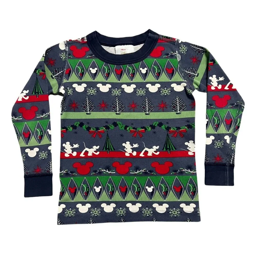 Hanna Andersson + Disney Sz 100 (4Y) Mickey Mouse Fair Isle Christmas Pajamas